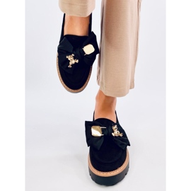 Mocassins Pennsy Black avec ours en peluche décoratif noir 1