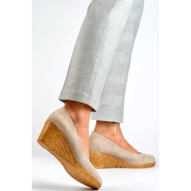 Escarpins compensés confortables en daim, chaussures compensées pour femmes beige 3