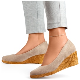 Escarpins compensés confortables en daim, chaussures compensées pour femmes beige 2