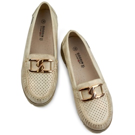 Mocassins ajourés femme confortables et élégants, chaussures ajourées dorées beige 1