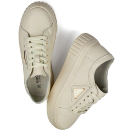 Chaussures de sport beiges pour femmes en cuir naturel, chaussures de sport en cuir pour femmes 1