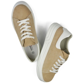 Chaussures en cuir à semelle plate pour femme, beige 1