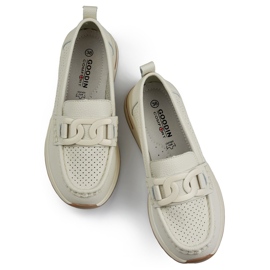 Mocassins confortables en cuir pour femmes, chaussures pour femmes beiges ajourées en cuir naturel 1