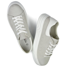 Chaussures en cuir à semelle plate pour femmes, gris 1