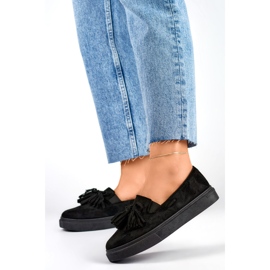 Chaussures femme noires à franges, mocassins noirs à franges le noir 2