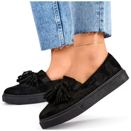 Chaussures femme noires à franges, mocassins noirs à franges 1