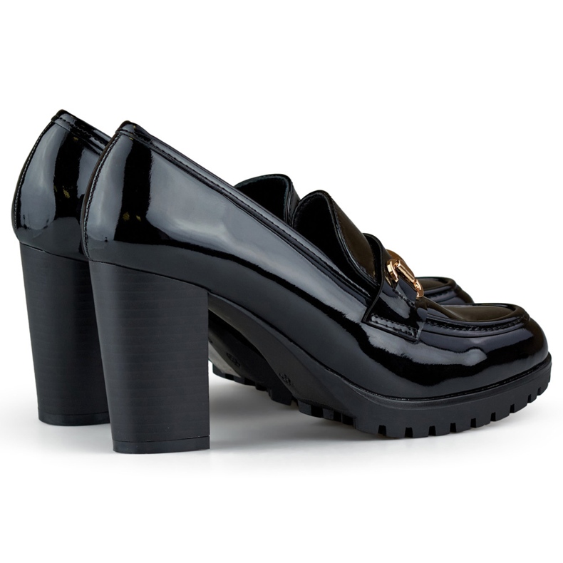 Chaussures femme en cuir verni à talon haut, escarpins vernis noirs 1