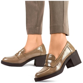 Chaussures vernies à talons bas pour femmes, escarpins à talons bas brun 1