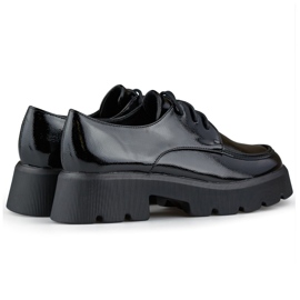 Chaussures à lacets noires vernies, chaussures pour femmes à semelle épaisse 1