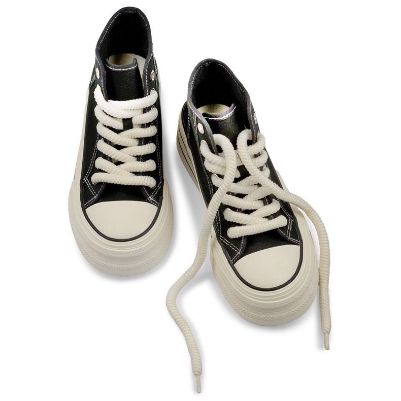 Baskets noires à semelle épaisse, baskets montantes pour femme 1