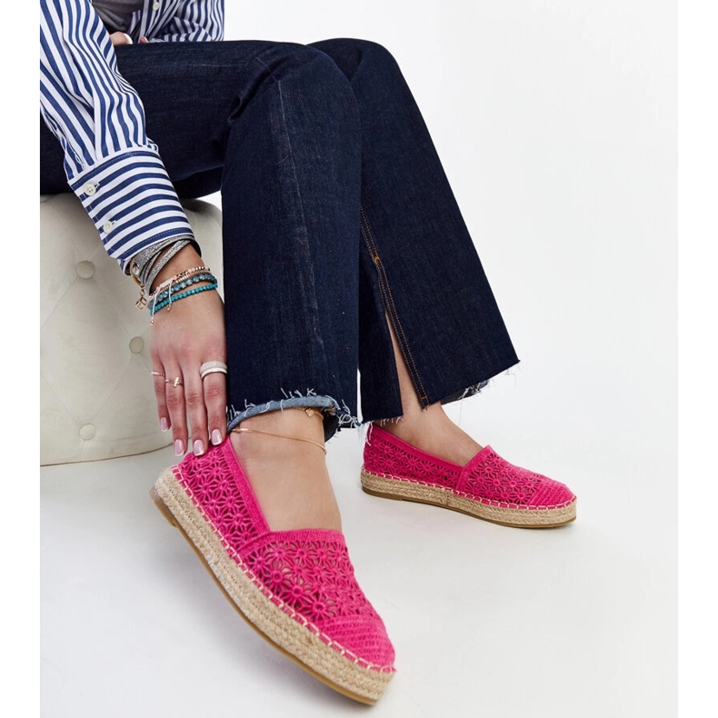 Espadrilles en dentelle rose foncé sur la plateforme Samra 1