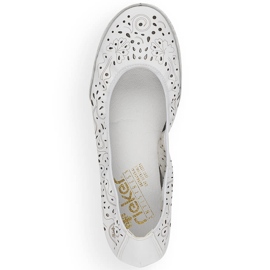 Ballerines ajourées confortables en cuir pour femme, blanc Rieker 41460-80 1