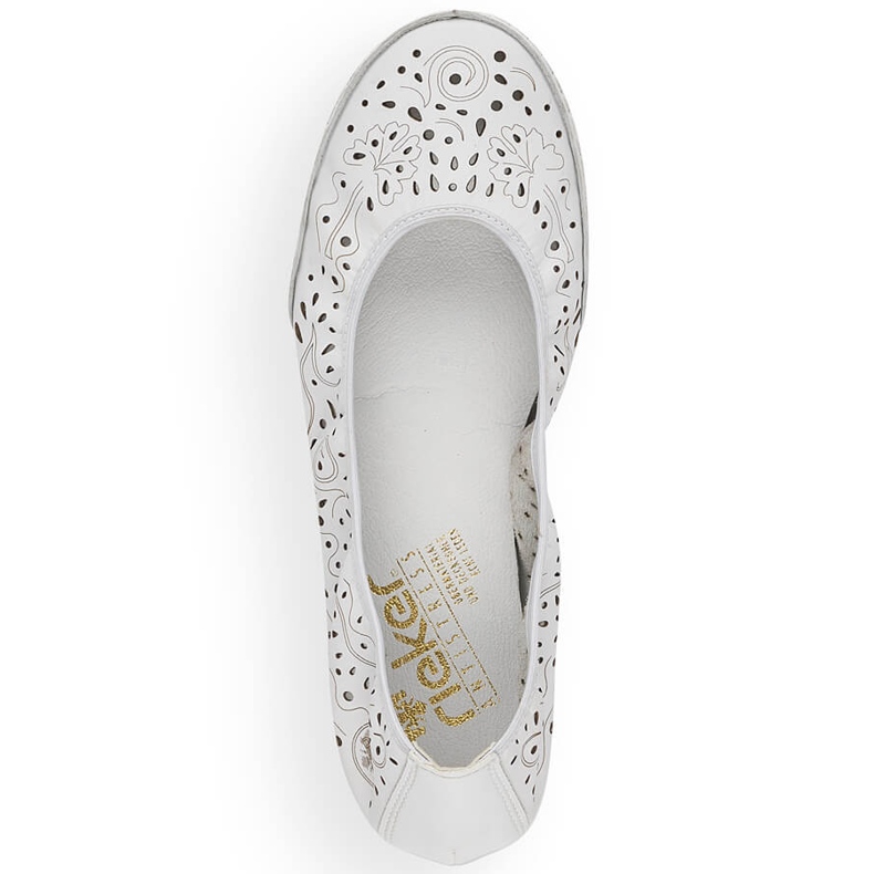 Ballerines ajourées confortables en cuir pour femme, blanc Rieker 41460-80 1