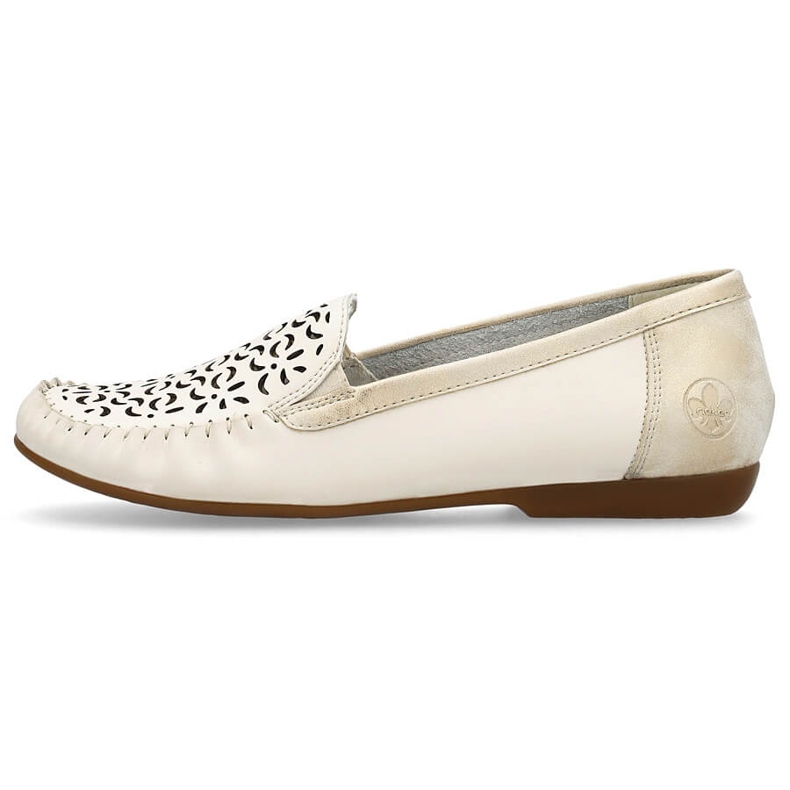 Chaussures confortables en cuir, mocassins ajourés femme, beige Rieker L6350-60 2