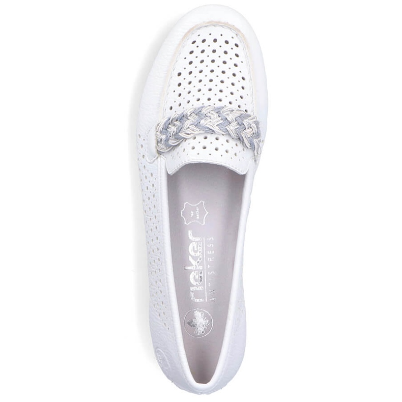 Mocassins confortables ajourés pour femmes, blanc Rieker 46885-80 blanche 1