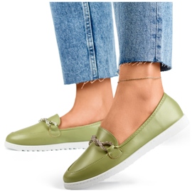 Mocassins femme confortables avec strass vert 2