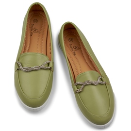 Mocassins femme confortables avec strass vert 1