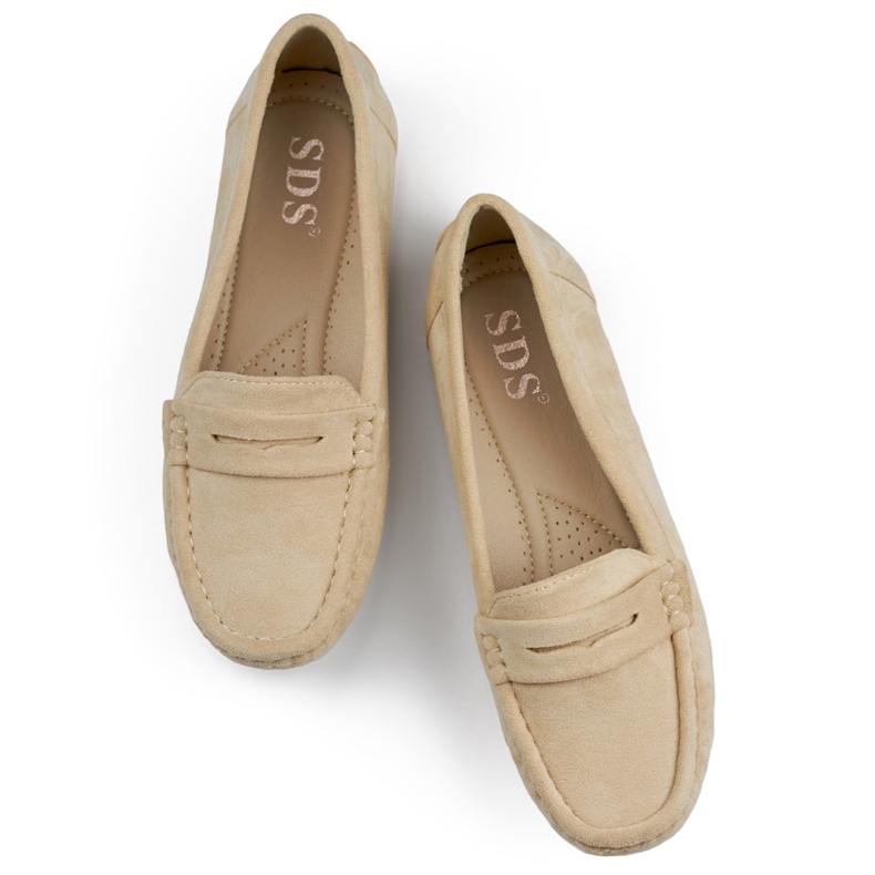Mocassins femme confortables en daim beige 1