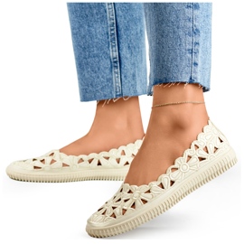 Ballerines à découpes ajourées, chaussures femme à motif fleuri beige 2