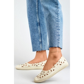 Ballerines à découpes ajourées, chaussures femme à motif fleuri beige 3