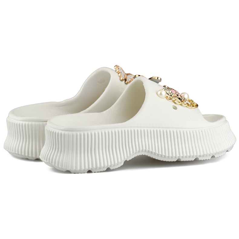 Tongs femme en caoutchouc blanc avec décorations 1