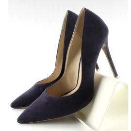 Escarpins en daim sur talon 5438 Navy bleu marin 3