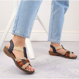 Sandales à enfiler confortables pour femmes avec bandes élastiques multicolores, Rieker 65918-90 beige 2