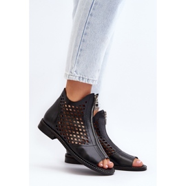 Zazoo 977/L Sandales Ajourées En Cuir Avec Fermeture Éclair le noir 2