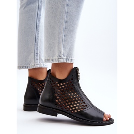 Zazoo 977/L Sandales Ajourées En Cuir Avec Fermeture Éclair le noir 5
