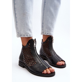 Zazoo 977/L Sandales Ajourées En Cuir Avec Fermeture Éclair le noir 7
