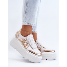 Zazoo 1833 Baskets en Cuir sur Semelle Massive pour Femme, Blanc et Doré blanche 2