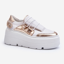 Zazoo 1833 Baskets en Cuir sur Semelle Massive pour Femme, Blanc et Doré 1