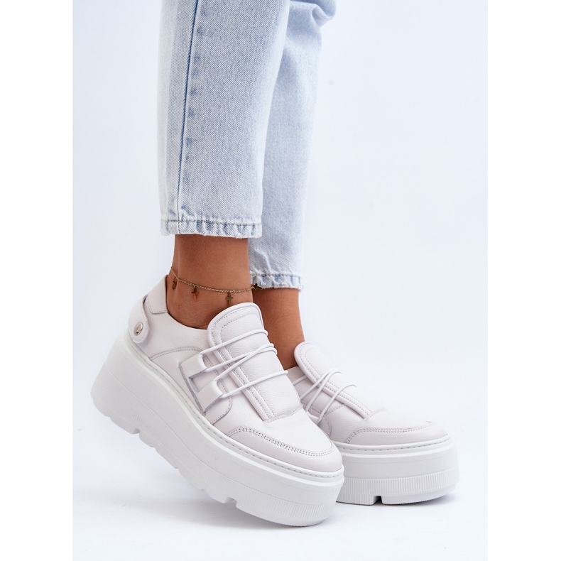 Zazoo 1833 Baskets en cuir pour femme sur semelle massive, blanc 2