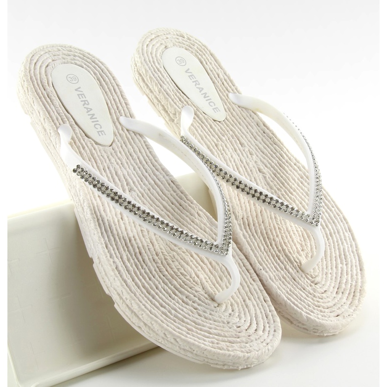 Tongs en caoutchouc type espadrilles ls069 blanc blanche 2