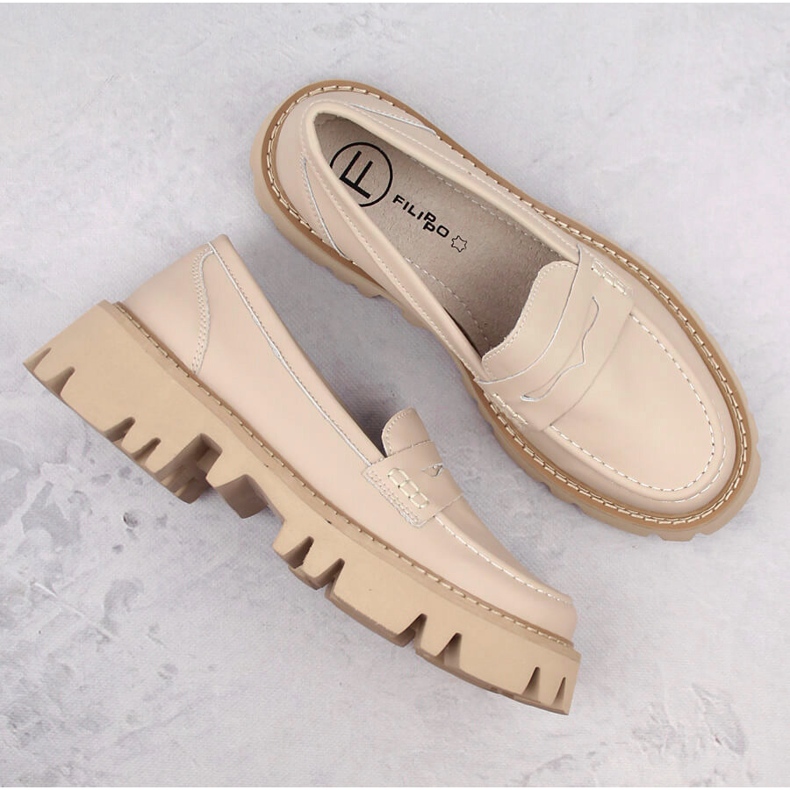 Chaussures en cuir, mocassins femme à talons et plateforme, beige Filippo DP6088 1