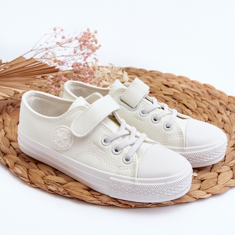 Baskets Velcro Enfant En Cuir Blanc Delmara 1