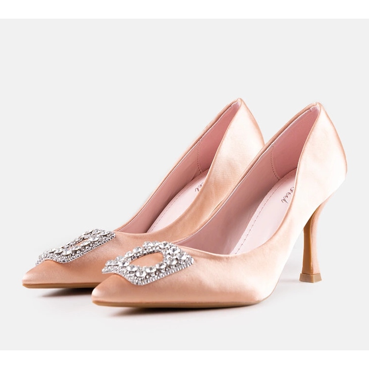 Talons hauts beiges finition satinée et strass Clemente 2