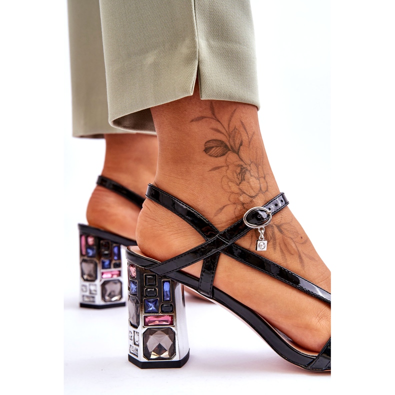 S.Barski Sandales Laquées Sur Crampon Décoratif D&amp;A CR-232 Noir 4