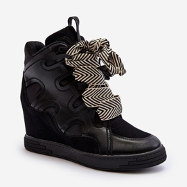 Baskets compensées pour femmes noires Leoppa le noir 2