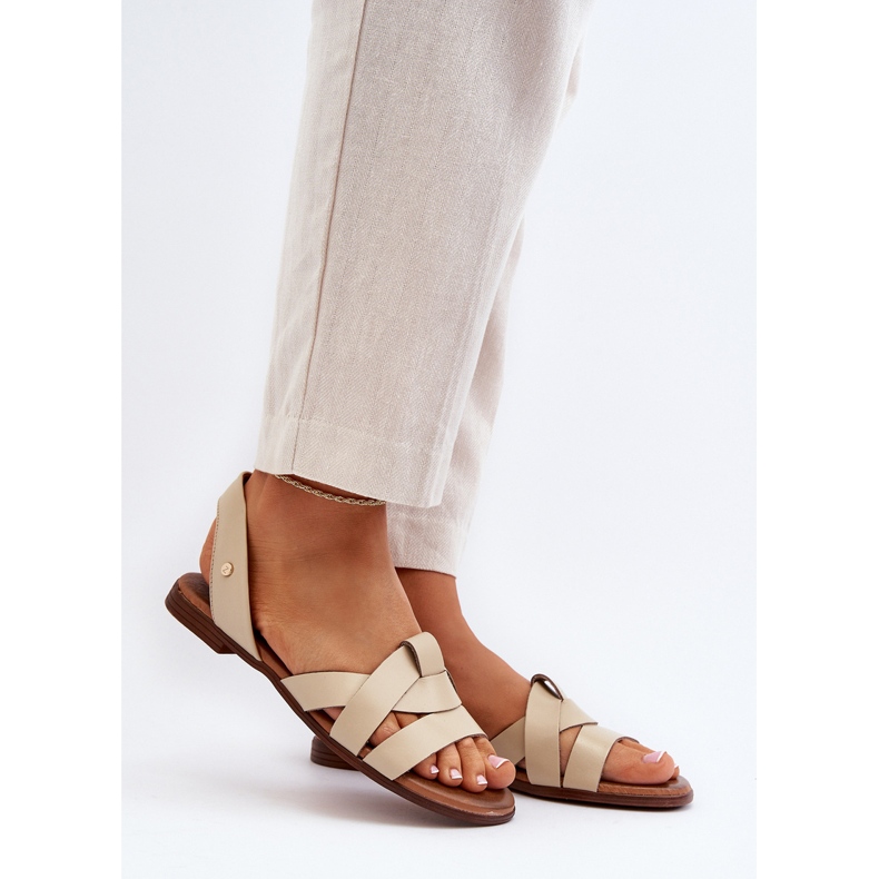 Zazoo 40185 Sandales à enfiler en cuir confortables, Beige 2 Zazoo 40185 Sandales à enfiler en cuir confortables, Beige 2