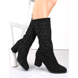 Bottes ajourées en daim noir pour femmes Daszyński le noir 1
