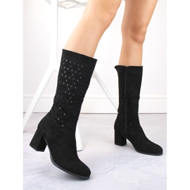 Bottes ajourées en daim noir pour femmes Daszyński le noir 2