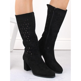 Bottes ajourées en daim noir pour femmes Daszyński le noir 3