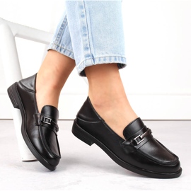 Mocassins femme en cuir à talon bas, noir Vinceza 58233 1