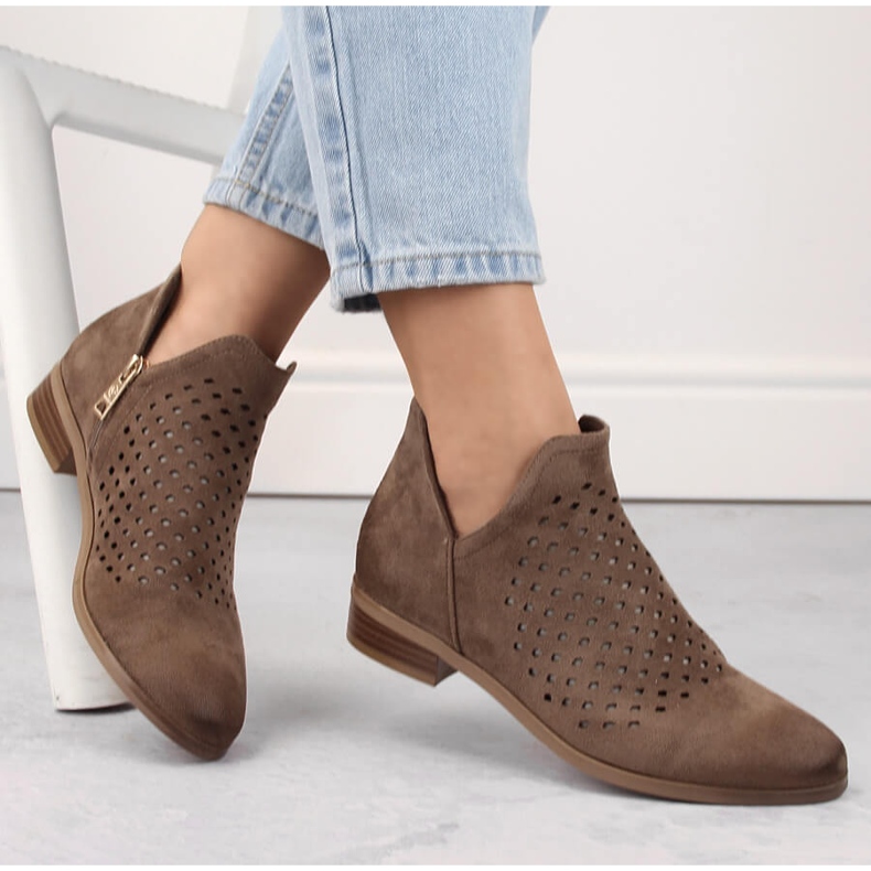 Bottines femme en daim avec découpe, marron, Vinceza 58240 brun 1