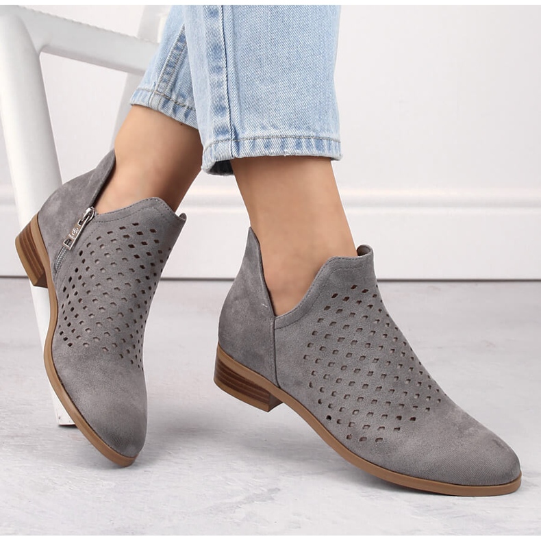 Bottines femme en daim à découpe, gris Vinceza 58240 1