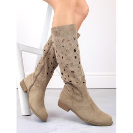 Bottines ajourées à talons bas pour femme en daim, beige Jezzi ASA142-50 1