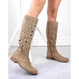 Bottines ajourées à talons bas pour femme en daim, beige Jezzi ASA142-50 2