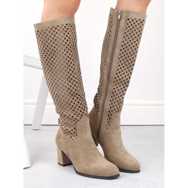 Bottines ajourées en daim pour femme, beige Jezzi ASA156-13 3