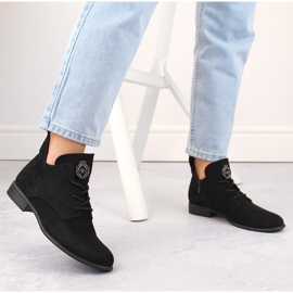Bottines à talons bas pour femme en daim noir Jezzi ASA142-54 le noir 2